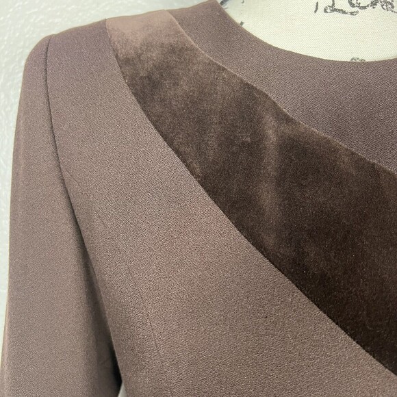 Vintage Kasper ASL Sz 4P Long Sleeve Sheath Midi Dress Brown Velvet Stripes - Picture 3 of 13